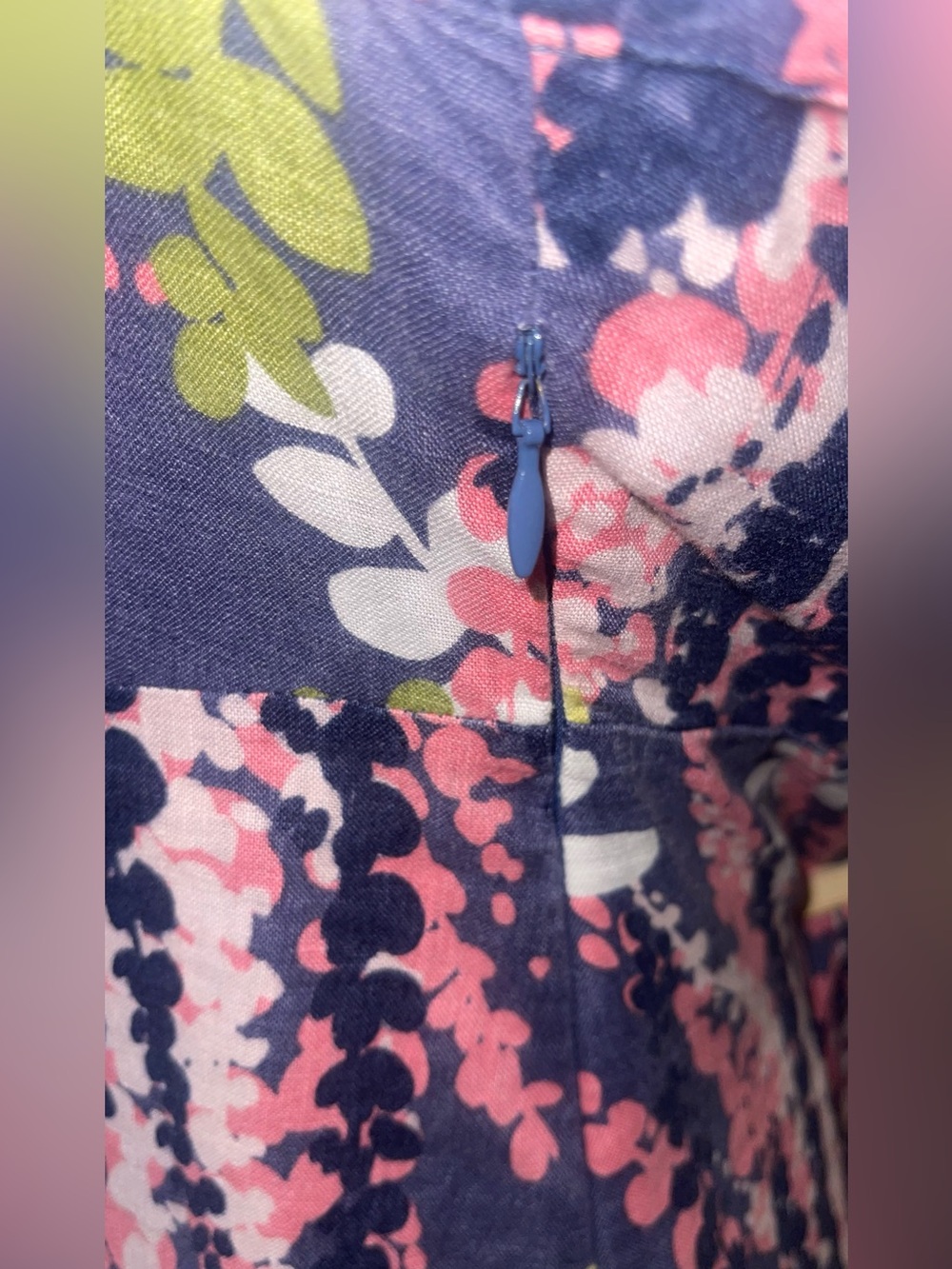 Boden- Floral Navy Women's Dress in Pink & Olive zips on the side - Picture 7 of 14